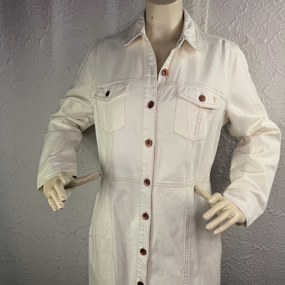 Frye White Denim Button Front Mini Shirt Dress Western Medium - Picture 4 of 11